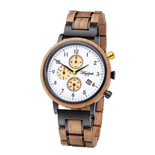 Waidzeit Chronograph GIN White Gold wooden strap Men